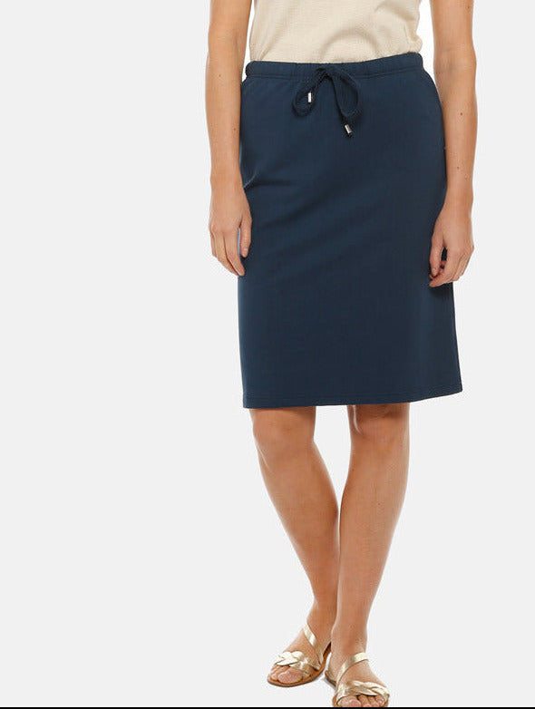 Jupe midi bleu marine en coton par la marque MAISON SOLFIN MAISON SOLFIN - Jupe midi bleu marine en coton