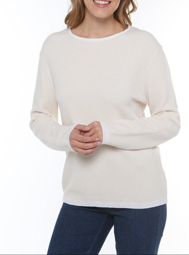 Pull femme laine maille chevrons beige par la marque MAISON SOLFIN MAISON SOLFIN - Pull femme laine maille chevrons beige