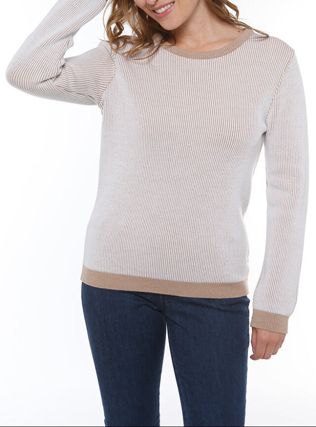 Pull femme maille anglaise beige chaud par la marque MAISON SOLFIN MAISON SOLFIN - Pull femme maille anglaise beige chaud