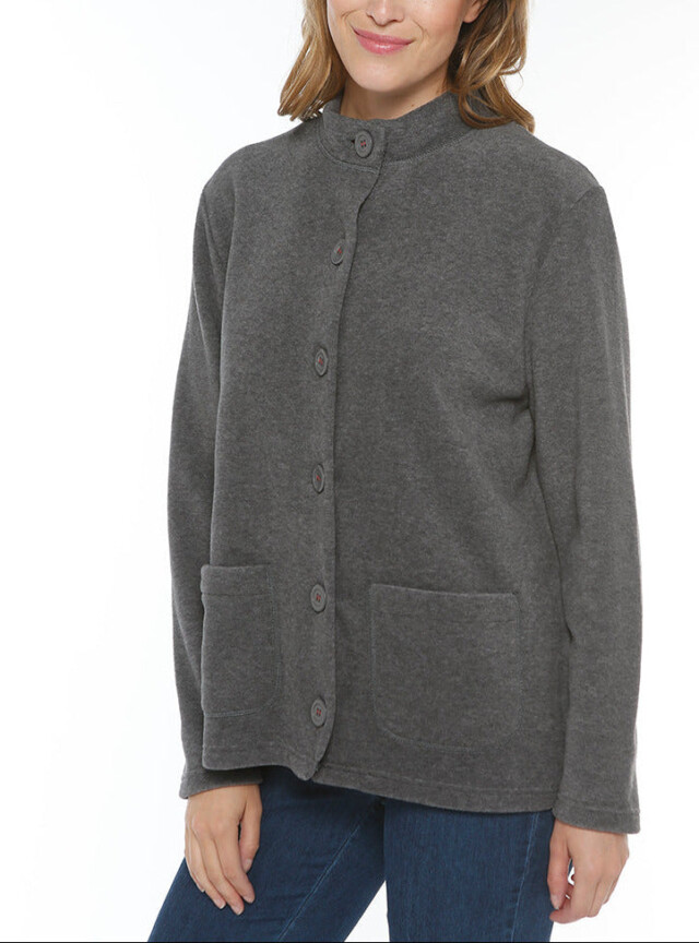Veste polaire femme col montant gris anthracite par la marque MAISON SOLFIN MAISON SOLFIN - Veste polaire femme col montant gris anthracite