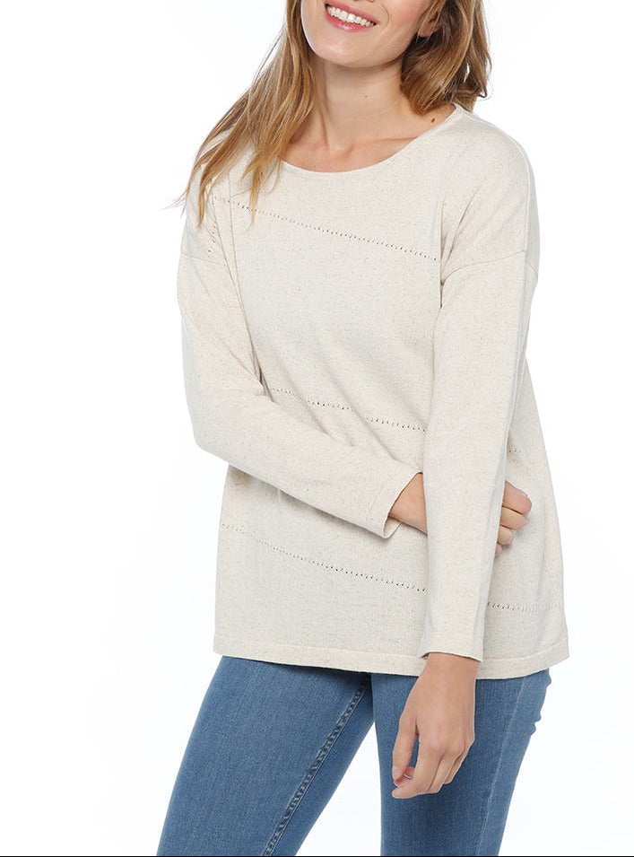 7415 BNT 1 pull femme coton lin beige nature Maison-solfin - Pull femme coupe ample coton et lin beige nature – 44/46