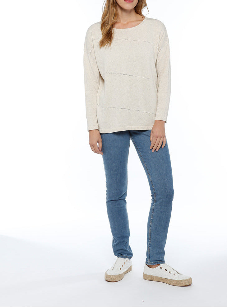 Maison-solfin - Pull femme coupe ample coton et lin beige nature – 44/46