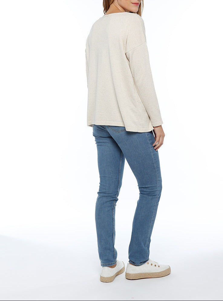 Maison-solfin - Pull femme coupe ample coton et lin beige nature – 44/46