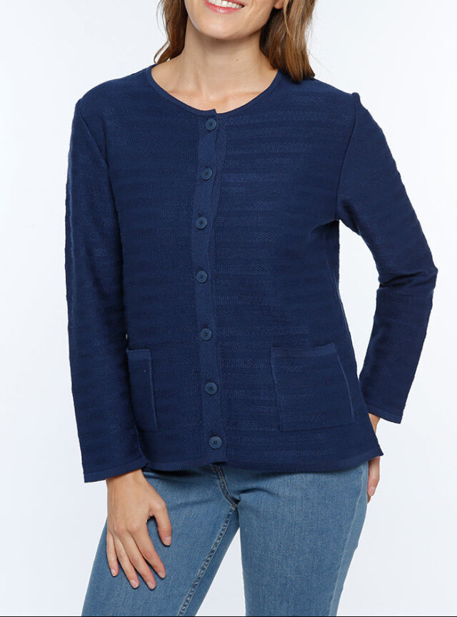 Cardigan femme en coton bleu marine par la marque MAISON SOLFIN MAISON SOLFIN - Cardigan femme en coton bleu marine