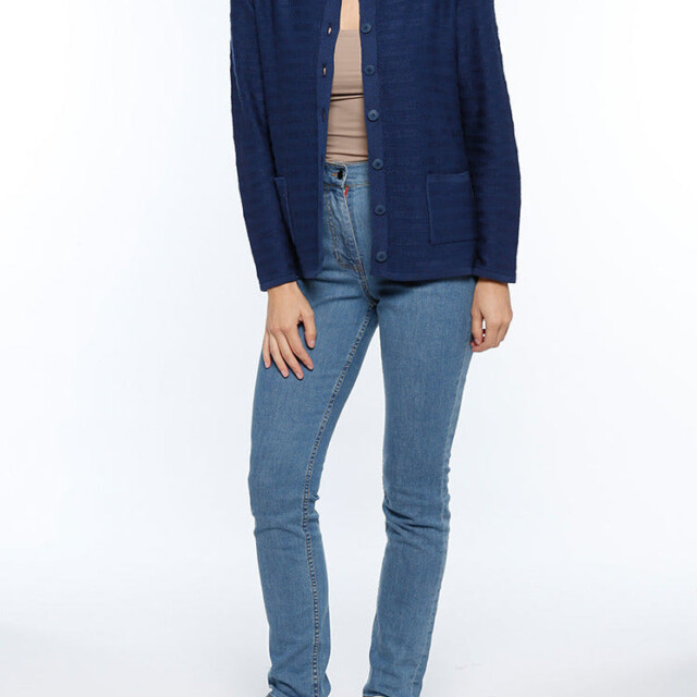 Maison Solfin - Cardigan femme en coton bleu marine – 48