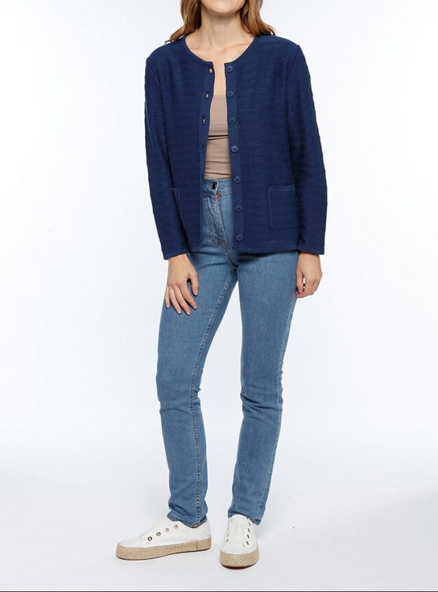 Maison Solfin - Cardigan femme en coton bleu marine – 48