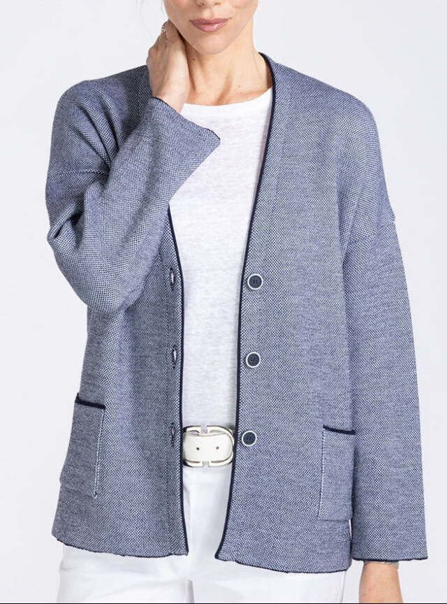 Veste femme en laine mérinos bleu marine par la marque MAISON SOLFIN MAISON SOLFIN - Veste femme en laine mérinos bleu marine