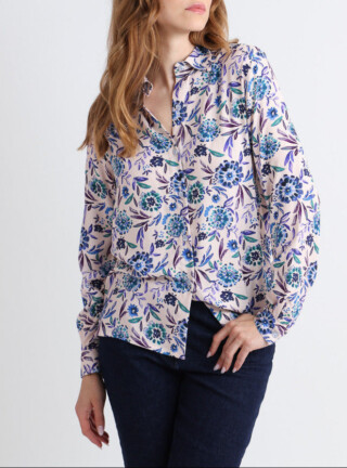 MAISON SOLFIN - Chemise chaude femme viscose floral bleu