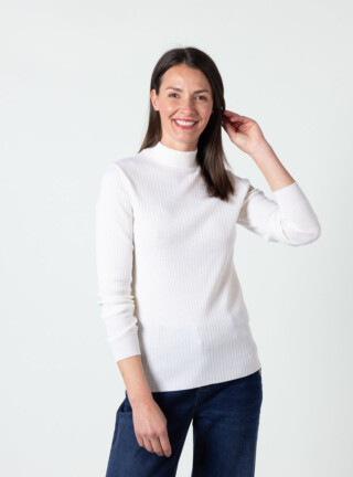 MAISON SOLFIN - Pull chaussette femme col cheminee laine mérinos Blanc