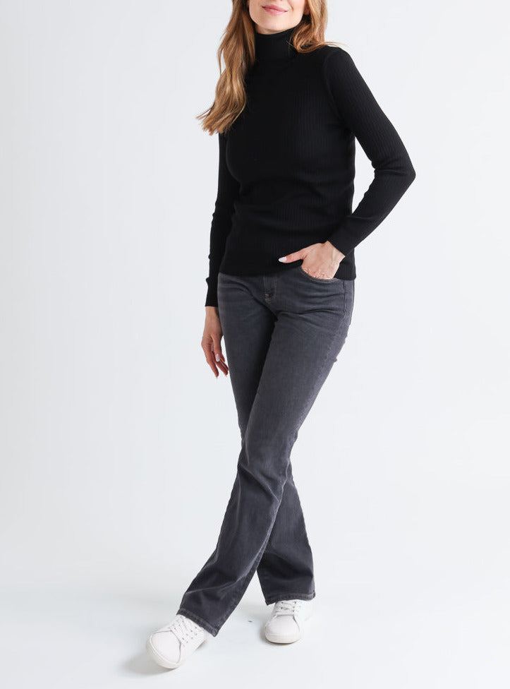 Maison-solfin - Pull chaussette femme col roule en laine merinos Noir – 5