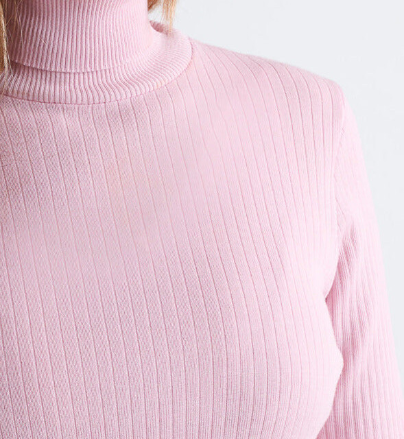 Maison-solfin - Pull chaussette femme col roule en laine mérinos Rose Léger – 5