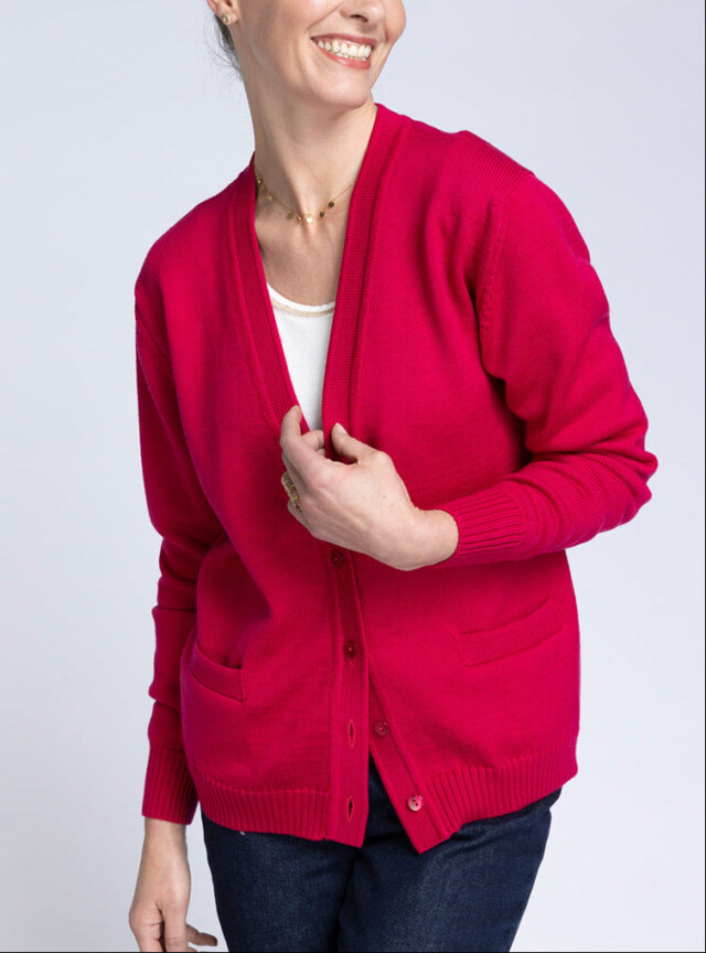 Gilet femme en laine rose rubis par la marque MAISON SOLFIN MAISON SOLFIN - Gilet femme en laine rose rubis