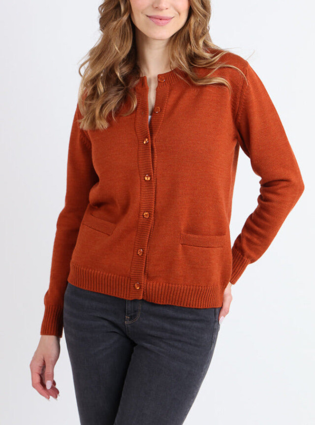 Cardigan femme en laine jersey épais Orange Ambré par la marque MAISON SOLFIN MAISON SOLFIN - Cardigan femme en laine jersey épais Orange Ambré