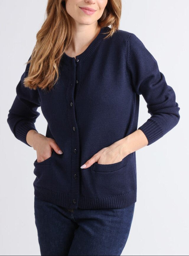 MAISON SOLFIN - Cardigan femme en laine jersey épais Bleu Marine