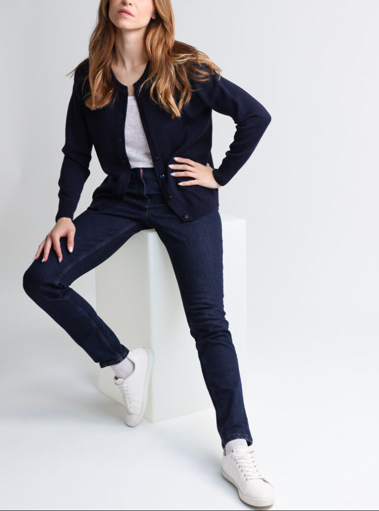 Maison-solfin - Cardigan femme en laine jersey épais Bleu Marine – 50