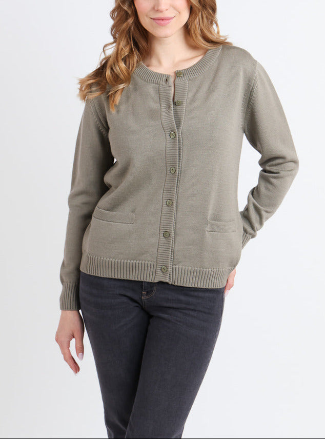 MAISON SOLFIN - Cardigan femme en laine jersey épais Vert Olive