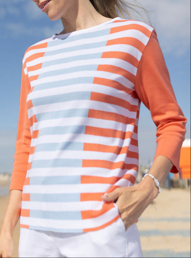 Pull marinière femme orange par la marque MAISON SOLFIN MAISON SOLFIN - Pull marinière femme orange