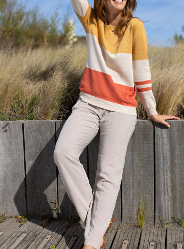 Pull femme rayé beige par la marque MAISON SOLFIN MAISON SOLFIN - Pull femme rayé beige