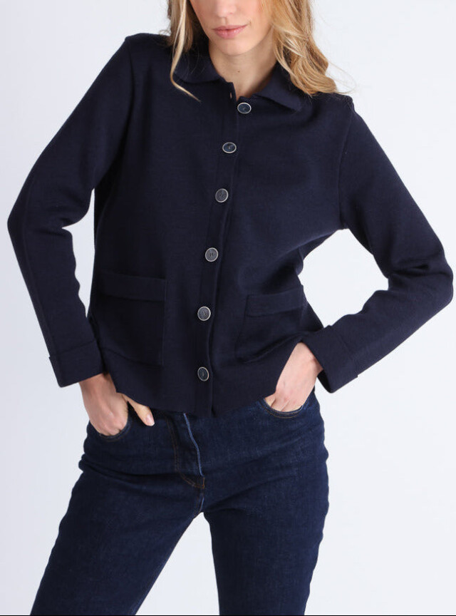 Veste femme en laine mérinos bleu marine par la marque MAISON SOLFIN MAISON SOLFIN - Veste femme en laine mérinos bleu marine