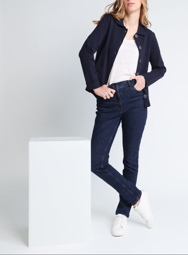 Maison Solfin - Veste femme en laine mérinos bleu marine – 4