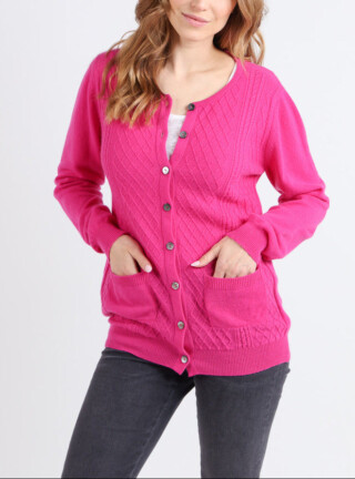 Cardigan femme en cachemire et laine rose par la marque MAISON SOLFIN MAISON SOLFIN - Cardigan femme en cachemire et laine rose
