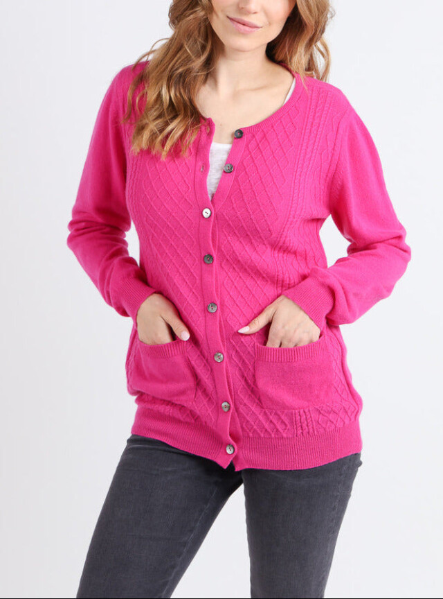Cardigan femme en cachemire et laine rose par la marque MAISON SOLFIN MAISON SOLFIN - Cardigan femme en cachemire et laine rose