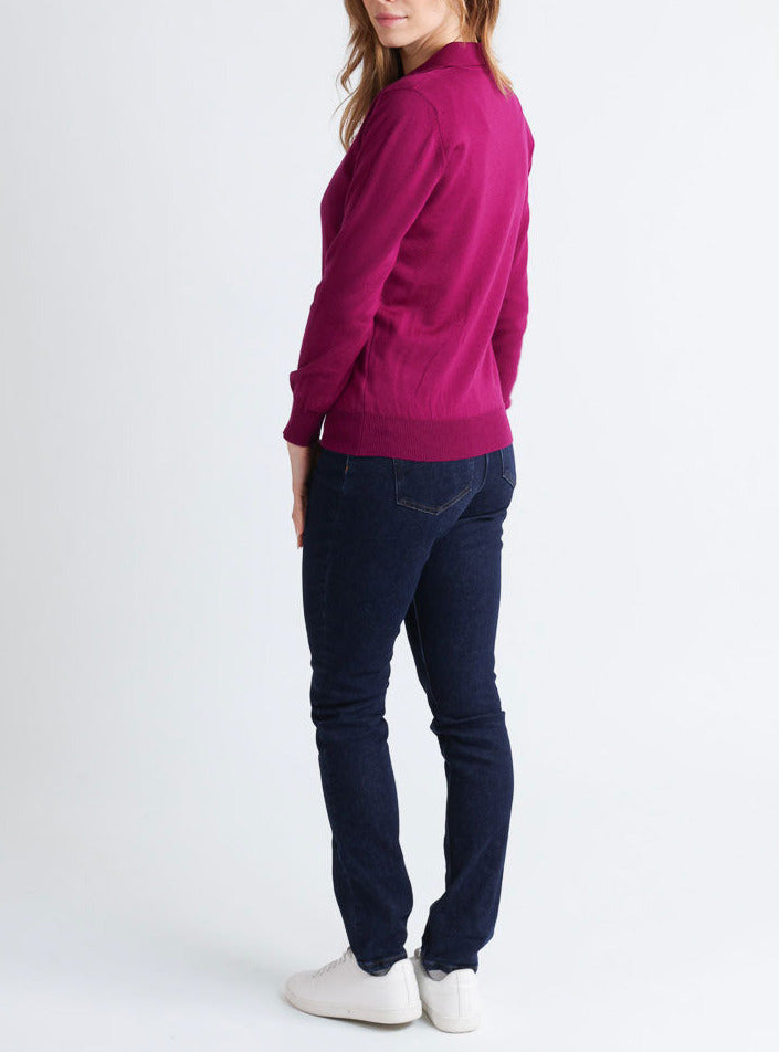 Maison Solfin - Pull col polo femme en laine mérinos violet – 50