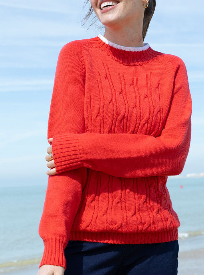 Maison Solfin - Pull femme en laine mérinos rouge doux – 4
