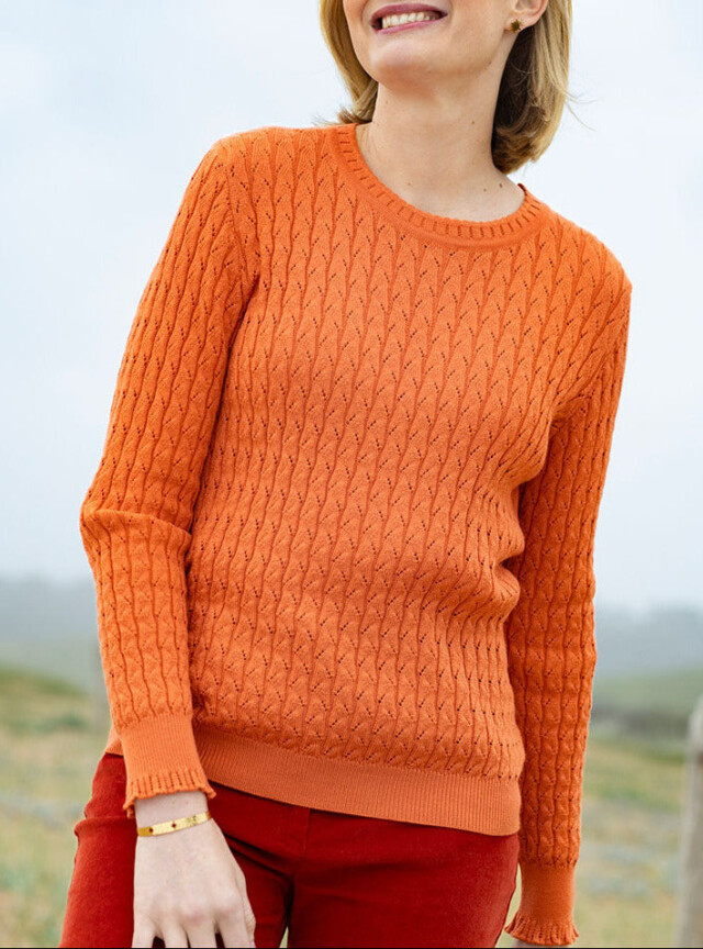 MAISON SOLFIN - Pull femme maille fantaisie en laine orange