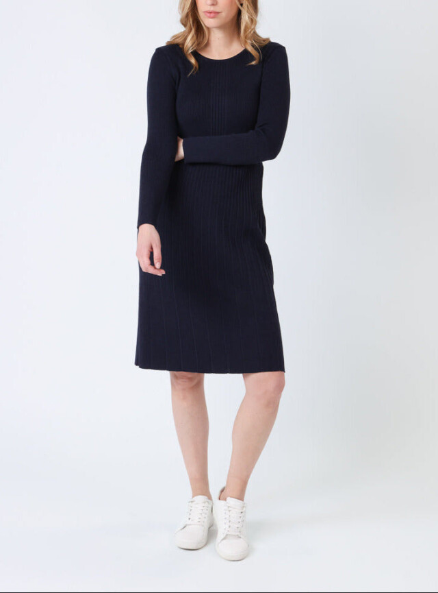 Robe femme plissée en laine bleu marine par la marque MAISON SOLFIN MAISON SOLFIN - Robe femme plissée en laine bleu marine