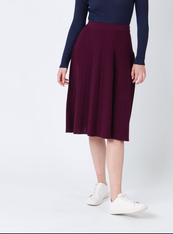 MAISON SOLFIN - Jupe plissée midi en laine violet nuit