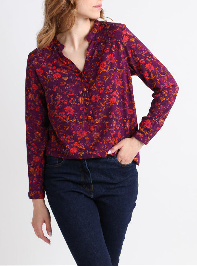 7629 floral violine 1 Maison Solfin - Blouse femme en viscose chaude floral violine – 52