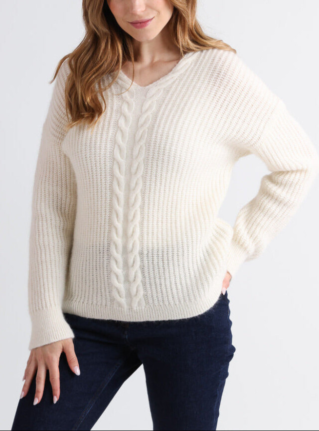 Pull femme maille perlée blanc naturel par la marque MAISON SOLFIN MAISON SOLFIN - Pull femme maille perlée blanc naturel