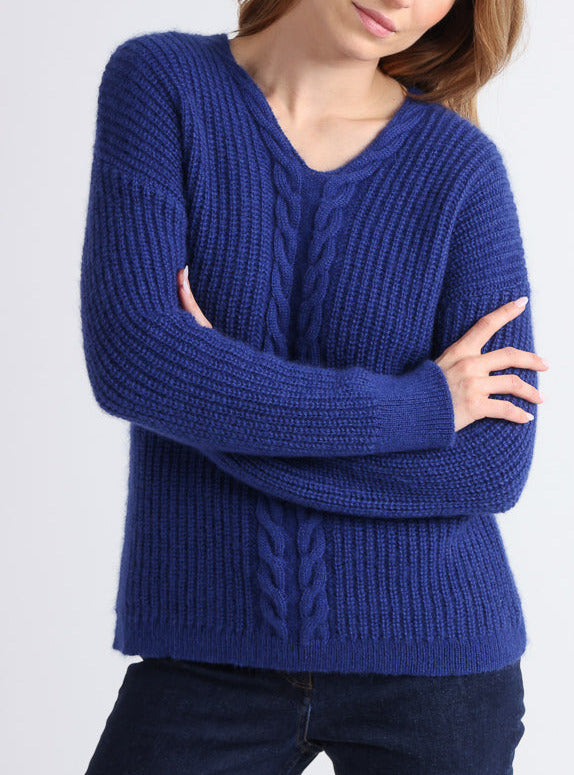 Pull femme maille perlée bleu indigo par la marque MAISON SOLFIN MAISON SOLFIN - Pull femme maille perlée bleu indigo