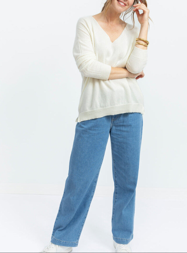 MAISON SOLFIN - Jean large femme bleu indigo clair