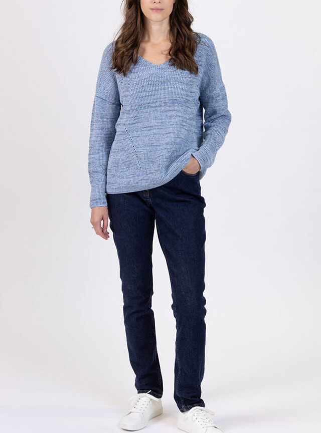 Pull femme décoleté dos bleu mer par la marque MAISON SOLFIN MAISON SOLFIN - Pull femme décoleté dos bleu mer