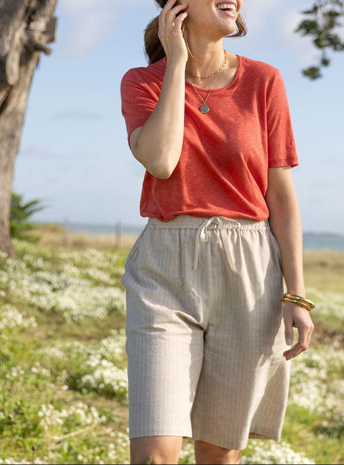 Maison Solfin - Bermuda femme en coton et lin beige – 40