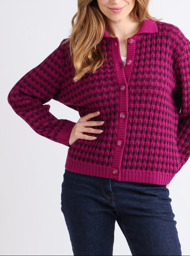 Veste femme en laine mérinos rayée violet par la marque MAISON SOLFIN MAISON SOLFIN - Veste femme en laine mérinos rayée violet