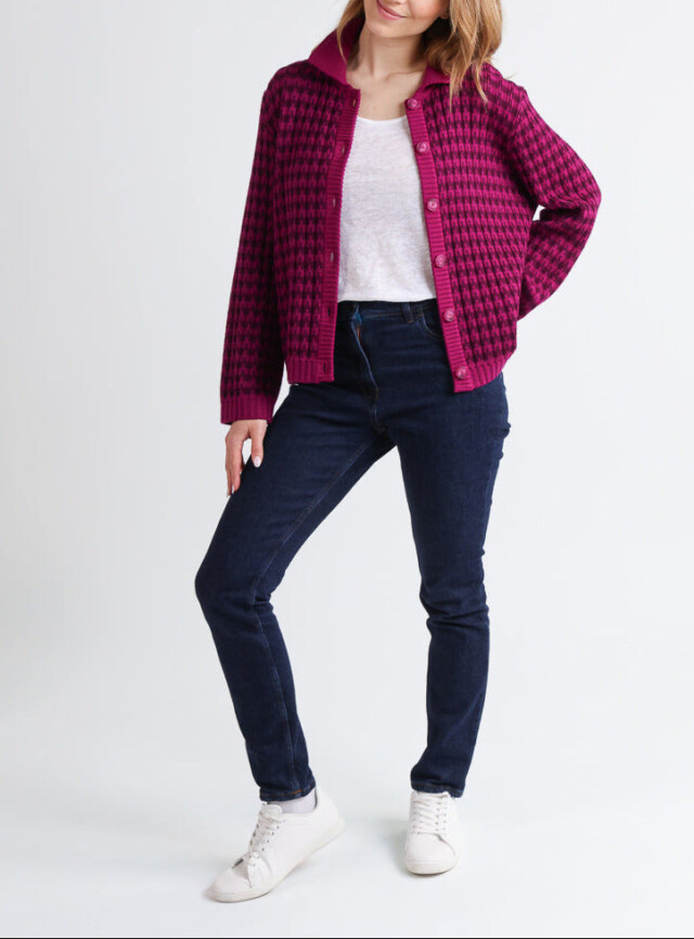 Maison Solfin - Veste femme en laine mérinos rayée violet – 4
