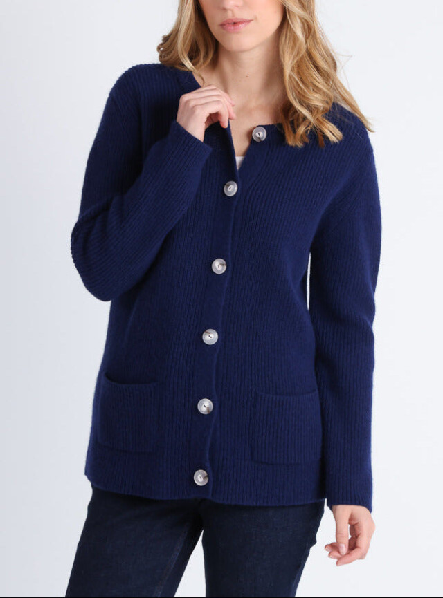 Cardigan femme en laine mérinos bleu par la marque MAISON SOLFIN MAISON SOLFIN - Cardigan femme en laine mérinos bleu