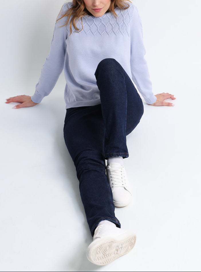 Maison Solfin - Pull femme laine mérinos torsades bleu – 42