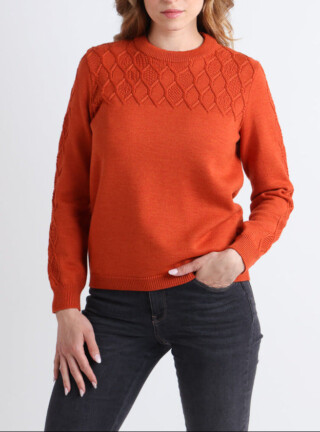 MAISON SOLFIN - Pull femme torsades laine mérinos orange