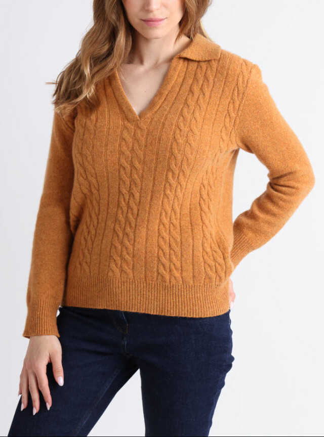 MAISON SOLFIN - Pull femme laine mérinos col polo jaune