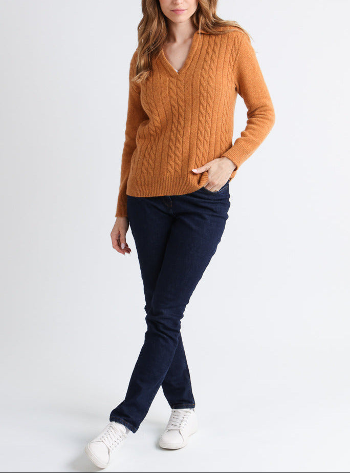 Maison Solfin - Pull femme laine mérinos col polo jaune – 4