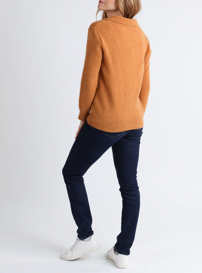 Maison Solfin - Pull femme laine mérinos col polo jaune – 4