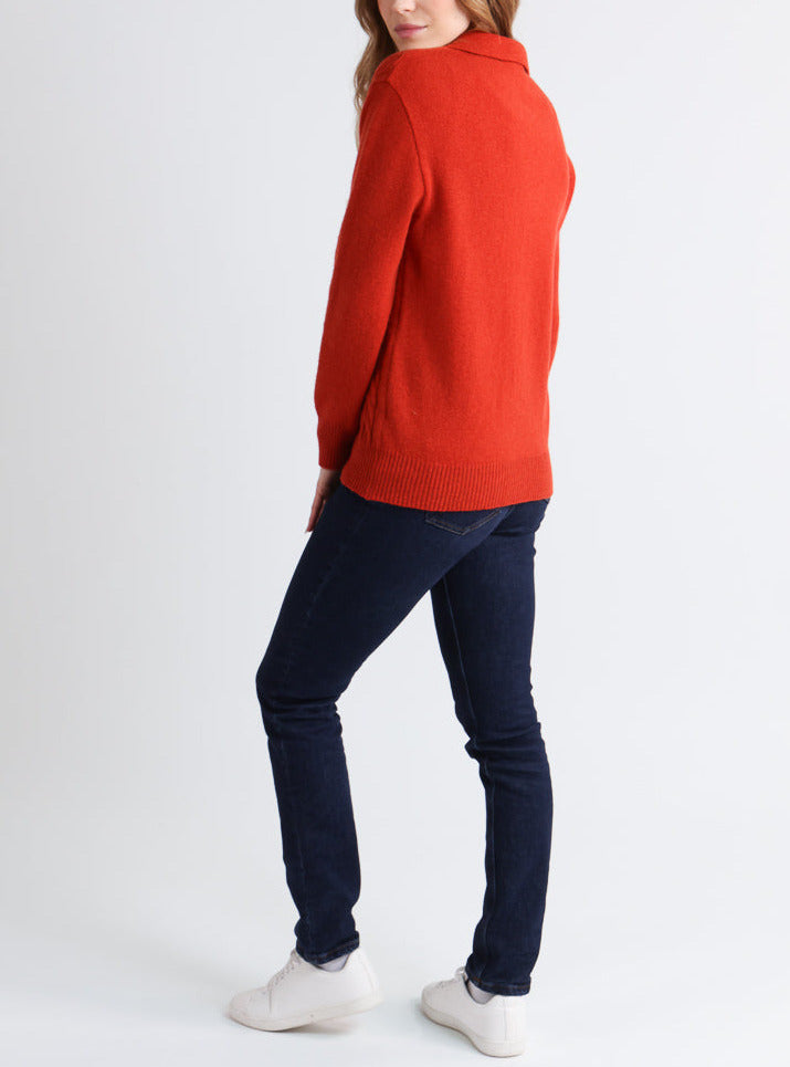 Maison Solfin - Pull femme laine mérinos col polo orange – 4