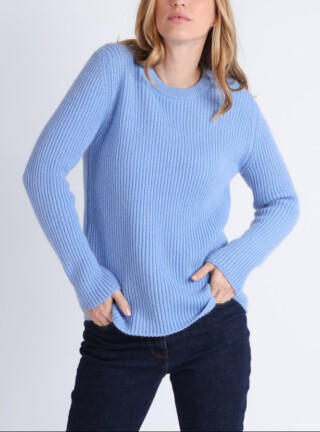 MAISON SOLFIN - Pull femme en maille anglaise bleu