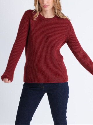 Pull femme en maille anglaise rouge par la marque MAISON SOLFIN MAISON SOLFIN - Pull femme en maille anglaise rouge
