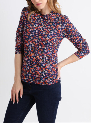 MAISON SOLFIN - T-shirt femme coton à fleurs bleu marine