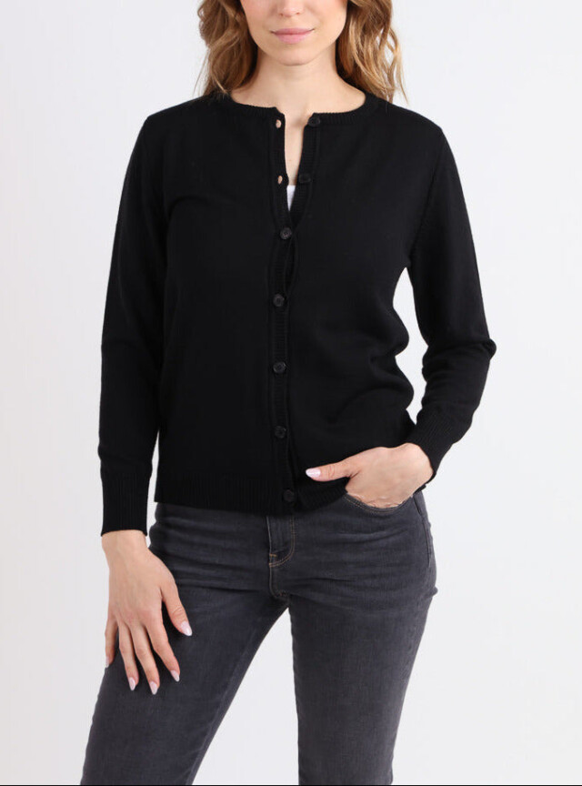 Cardigan femme en laine mérinos noir par la marque MAISON SOLFIN MAISON SOLFIN - Cardigan femme en laine mérinos noir